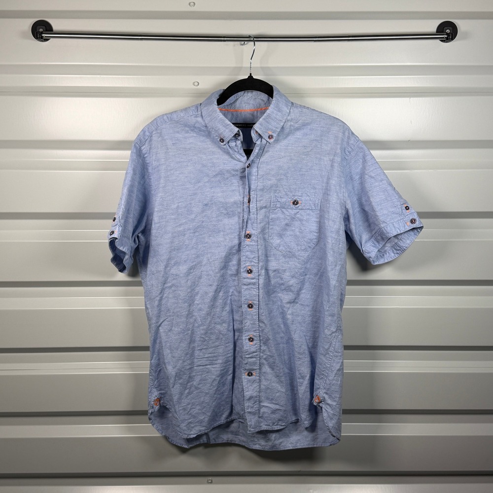 Hammer Made Mens Light Blue Cotton Linen Short Sleeve Button Down Shirt Size M